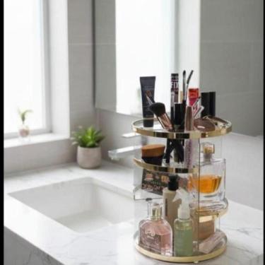Imagem de Organizador Giratório Para Maquiagem 360º Acrílico Prateleira Preto Do