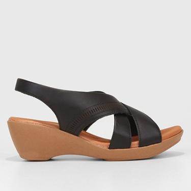 Imagem de Sandália Anabela Couro Usaflex Tiras Cruzadas Feminina-Feminino