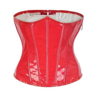 Imagem de Corset Preto E Vermelho Brilhante De Couro PVC, Top Steampunk, Bustier