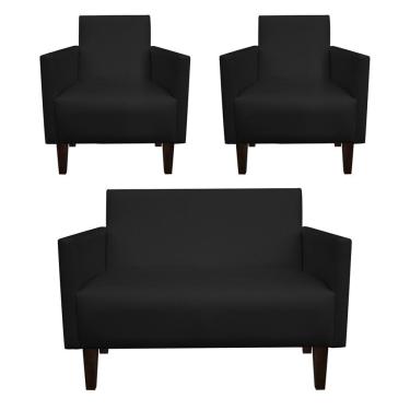 Imagem de Kit Namoradeira 02 Lugares e 02 Poltronas Jade Corino Preto Pes Chanfrado Tabaco   M11 - D'Rossi