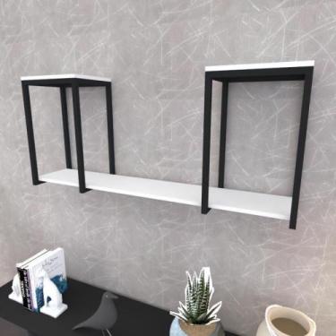 Imagem de Prateleira Industrial Suspensa Estante Parede Nicho Branco Cozinha Esc