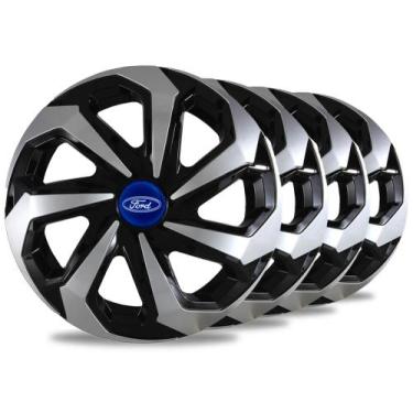 Imagem de Kit 4 Calotas Aro 13 Spider Preta Prata Ford Fiesta Jogo Carlota Ka Fo