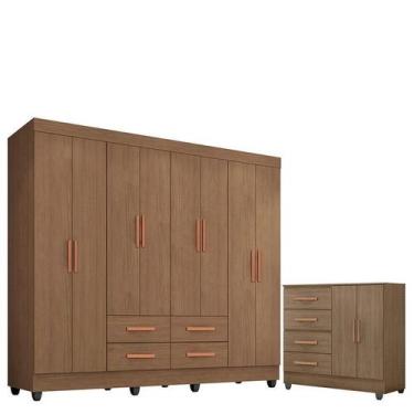 Imagem de Guarda Roupa Casal Porto com Cômoda Lite 4 Gavetas 2 Portas Carvalho O