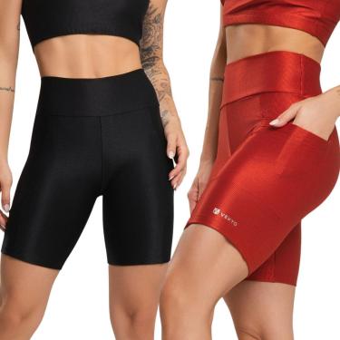 Imagem de KIT 2 Bermuda Fitness Com Bolso Esmeralda Bella Fiore Cós Alto Academia Treino Feminina...