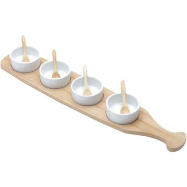 Imagem de Conjunto Bandeja de Bambu Lyor com 4 Molheiras e 4 Colheres de Bambu 4