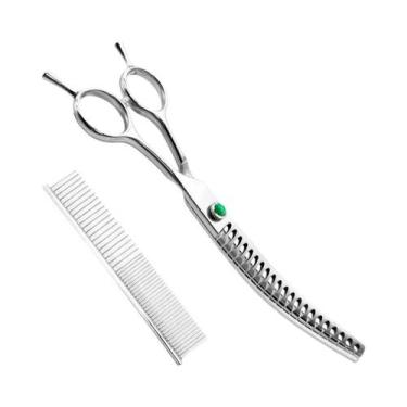 Imagem de Tesoura Curva De 7 Polegadas Com Dentes De Tubarão Para Tosa De Cães, 