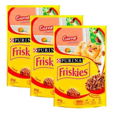 Imagem de Kit 3 Ração Úmida para Gatos Friskies Adultos Sabor Carne ao Molho em 