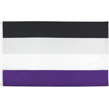 Imagem de KEAIDO Bandeira do orgulho assexual, cinza, roxo, arco-íris, 3 x 1,5 m, LGBTQIA Orgulho Mês Desfile Não sexual, Faixa de parede para ambientes internos e externos, decoração voadora, resistente a UV, cores vivas, à prova de desbotamento