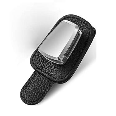 Imagem de Suporte universal para óculos de sol de carro com clipe de couro para óculos de sol e clipe de cartão de bilhete para carro (preto)