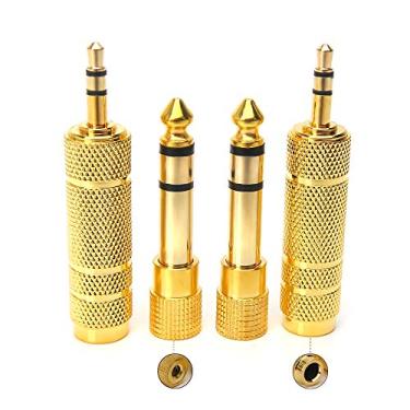 Imagem de Adaptador de plugue macho SiYear 3,5 mm para plugue estéreo fêmea de 6,35 mm (banhado a ouro), para fone de ouvido de áudio, fones de ouvido etc., 6.35-3.5-SET (4PACK)
