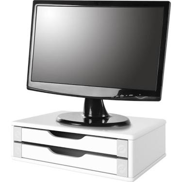 Imagem de Suporte Para Monitor De Mesa Em Mdf Branco Com 2 Gavetas Brancas