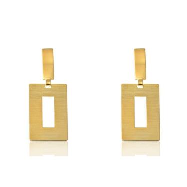 Imagem de Brinco Grande De Retângulo Vazado Folheado Em Ouro 18k