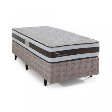 Imagem de Conjunto Cama Box Colchão Solteiro Molas Ensacadas 88x188x26cm Ness Herval Branco/Marrom