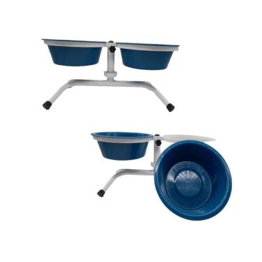 Imagem de Comedouro Duplo Pet Plástico 1600 Ml Suporte Regulavel Azul