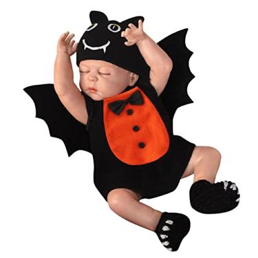 Imagem de Macacão infantil infantil meninas Halloween Bat Monster macio fleece macacão roupas para 0-3 (Preto-@, 18-24 meses)