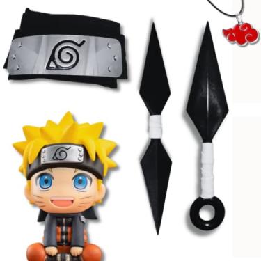 Imagem de Kit Boneco Ninja - 2 Kunais, Bandana Aldeia da Folha & Colar Akatsuki