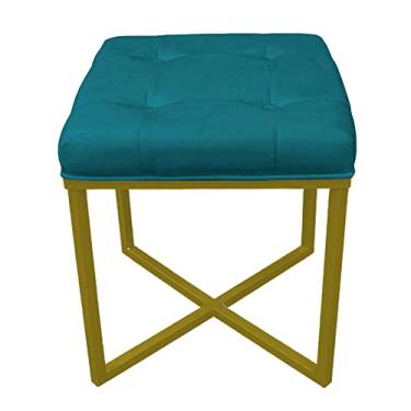 Imagem de Puff Decorativo Londres Base Dourado Assento Azul Turquesa - Folk Móveis