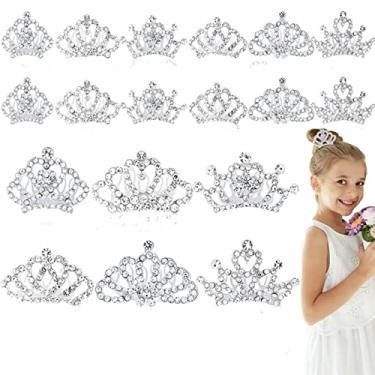 Imagem de Beupy Conjunto de pente de coroa de princesa para meninas, 18 peças, tiara de prata, coroa com pente, tiara de cristal, tiara de strass, acessórios de cabelo de noiva para crianças, para fotografia de