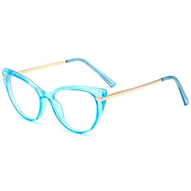 Imagem de Armações de óculos anti-luz azul moda feminina vintage cateye armação de óculos masculinos metal claro, azul, tamanho único