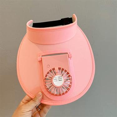 Imagem de KOSDFOGE Chapéu de Verão Infantil Algodão Com Ventilador USB Recarregável Aba Larga Viseira Solar para Viagem Praia(Pink (The Fan Type))