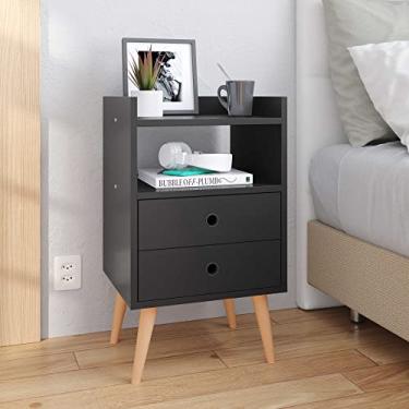 Imagem de Mesa De Cabeceira Quarto Dream 2 Gavetas com Pés Estilo Retrô (Preto)