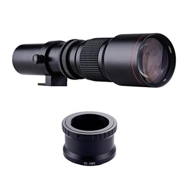Imagem de Chusui Lente Super Telefoto 500mm F / 8.0-32 Multi Coated Zoom + T-Mount para NEX E-Mount Kit de anel adaptador Substituição para câmeras A9 A7 A7R A7S A5000 A6000 A6500 NEX-7 NEX-5 NEX-6