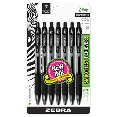 Imagem de Caneta esferográfica retrátil Zebra Pen Z-Grip, ponta média, 1,0 mm, tinta preta, Preto, 7-Pack