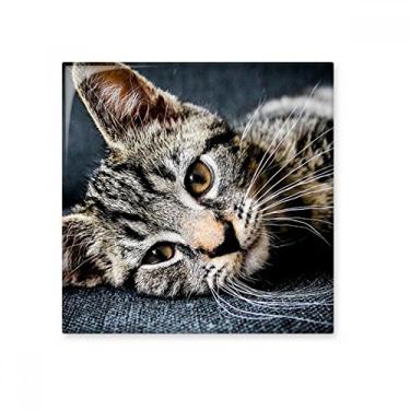 Imagem de Listras de gato gatinho animal relaxar adorável azulejo de cerâmica brilhante decalque adorno pedra tijolo vitrificado