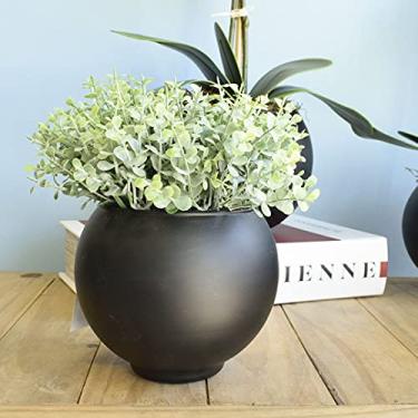 Imagem de Arranjo de Folhagem Eucalipto Artificial no Vaso de Vidro Preto Fosco |Linha Permanente Formosinha