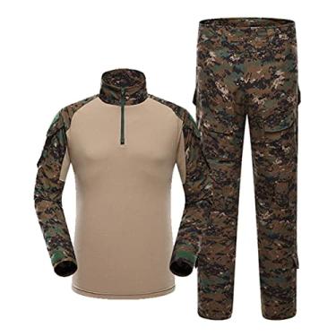 Imagem de Conjunto masculino de camiseta e calça de combate tático camuflado airsoft uniforme militar roupas de caça, verde, 3