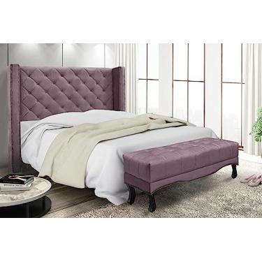 Imagem de Kit Cabeceira Quarto + Recamier Sofá Divã Estofado Chaise 2 Lugares 1,6 M Europe (Veludo uva)