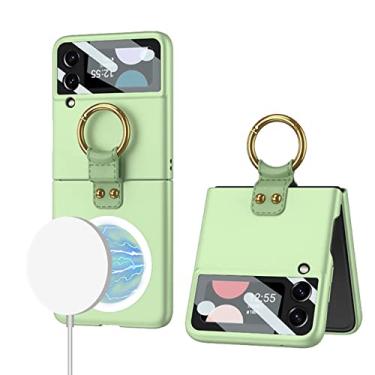 Imagem de Capa de telefone fina para Samsung Galaxy Z Flip 4 5G Flip4 Case com proteção de dobradiça de anel Bonito carregamento magnético sem fio, verde, para Z Flip 4