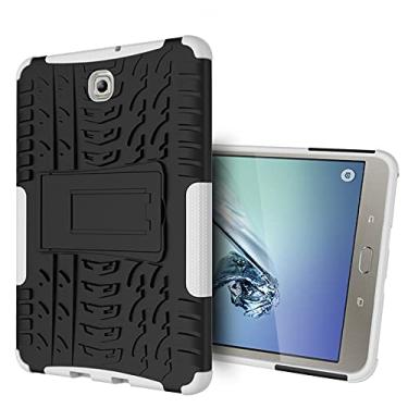 Imagem de Capa para tablet, capa protetora, capa para tablet compatível com Samsung Galaxy Tab S2 8 polegadas/T710 textura de pneu à prova de choque TPU+PC capa protetora com suporte de alça dobrável (cor: branco)