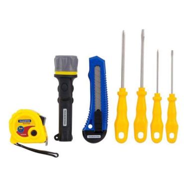 Imagem de Kit Ferramenta Tramontina 7 Peças - Estilete, Fita, Lanterna