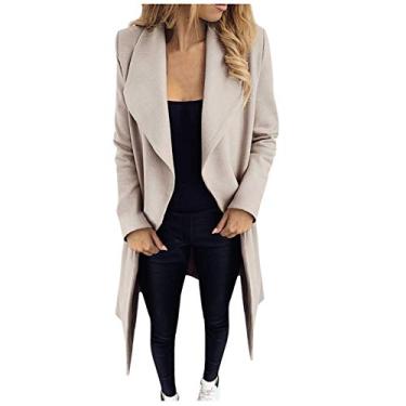 Imagem de Kingkingma Casaco trench coat para mulheres lapela manga longa blazer jaqueta suéter grande cardigã longo para mulheres com cintos, 1 bege, 3G