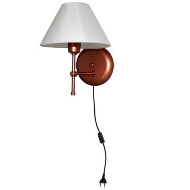 Imagem de Arandela De Parede em T com cúpula e fio para ser ligado na Tomada, Ideal para quarto, corredor (Cobre - Branco)