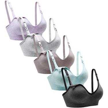 Imagem de Sutiã de amamentação Suekaphin Pacote com 5 sutiãs de amamentação com gola V profunda sem fio para amamentação e amamentação com extensores extras, Sort Cc-a, Large