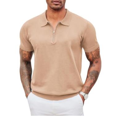 Imagem de COOFANDY Camisa polo masculina com zíper casual de malha manga curta camiseta polo camiseta de ajuste clássico, Sólido - Bronze claro, GG