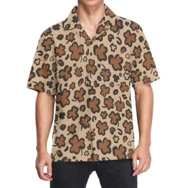 Imagem de CHIFIGNO Camisas havaianas masculinas folgadas estampadas com botões camisas casuais manga curta tropical férias camisetas de praia, Dia de São Patrício, trevos castanhos, leopardo, 3G