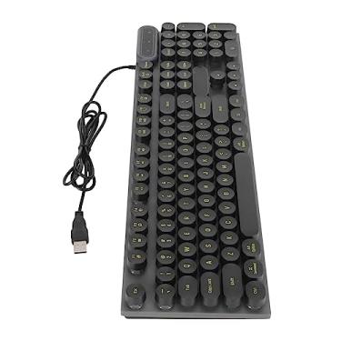 Imagem de TOPINCN Teclado para jogos, teclado de escritório, com fio, ergonômico, à prova d'água, 104 teclas, retroiluminado, para desktop (punk preto)