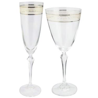 Imagem de Jogo Taças Cristal Champanhe e Agua Frizo Dourado e Decorado 12un