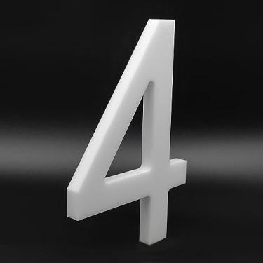 Imagem de Números de casa de acrílico de 15 cm de altura - montagem flutuante ou embutida fácil de montar, números de endereço residencial/número de caixa de correio para exterior/branco/número 4