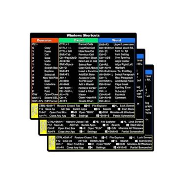 Imagem de 3 unidades/pacote de adesivos de atalho para Microsoft Windows + Word/Excel (para Windows 11/10) Guia de referência rápida, adesivos de atalho de teclado para laptop, vinil sem resíduos (cor)