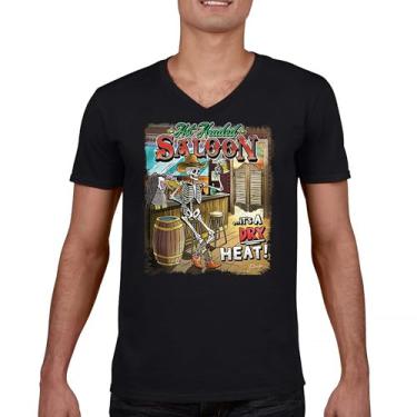 Imagem de Camiseta Hot Headed Saloon gola V But its a Dry Heat Funny Skeleton Biker Beer Drinking Cowboy Skull Southwest Tee, Preto, G