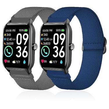 Imagem de Lzwldan Pacote com 2 pulseiras de relógio de nylon elástico compatíveis com relógio inteligente Woneligo/Fitpolo IDW13, pulseiras elásticas macias para FITVII H56/Gydom IDW19/Faweio IDW19/Amzhero