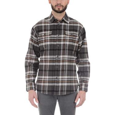 Imagem de Jachs Camisa masculina de flanela Brawny com botões (cinza/preto/marrom), Cinza, P