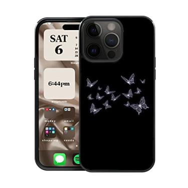 Imagem de CREFORKIAL Linda capa de telefone de borboleta preta estética para iPhone 14, capa rígida para iPhone 14 capa protetora fina à prova de choque TPU macio bumper + traseira rígida de alumínio
