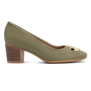 Imagem de Scarpin Usaflex Feminino Em Couro Salto Bloco Monograma Casual Militar Af1209004 35