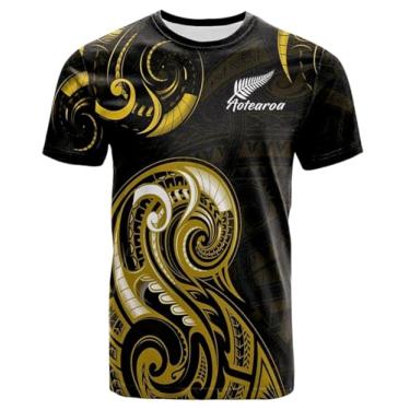 Imagem de Camiseta em Espiral de Rugby da Nova Zelândia com Estampa 3D Completa - Estilo Básico Ajustado(Yellow,XL)