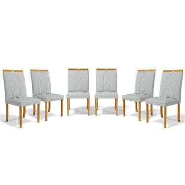 Imagem de Kit Com 6 Cadeiras Ana Madeira Maciça Estofadas Para Mesa De Jantar Linho Cinza 407